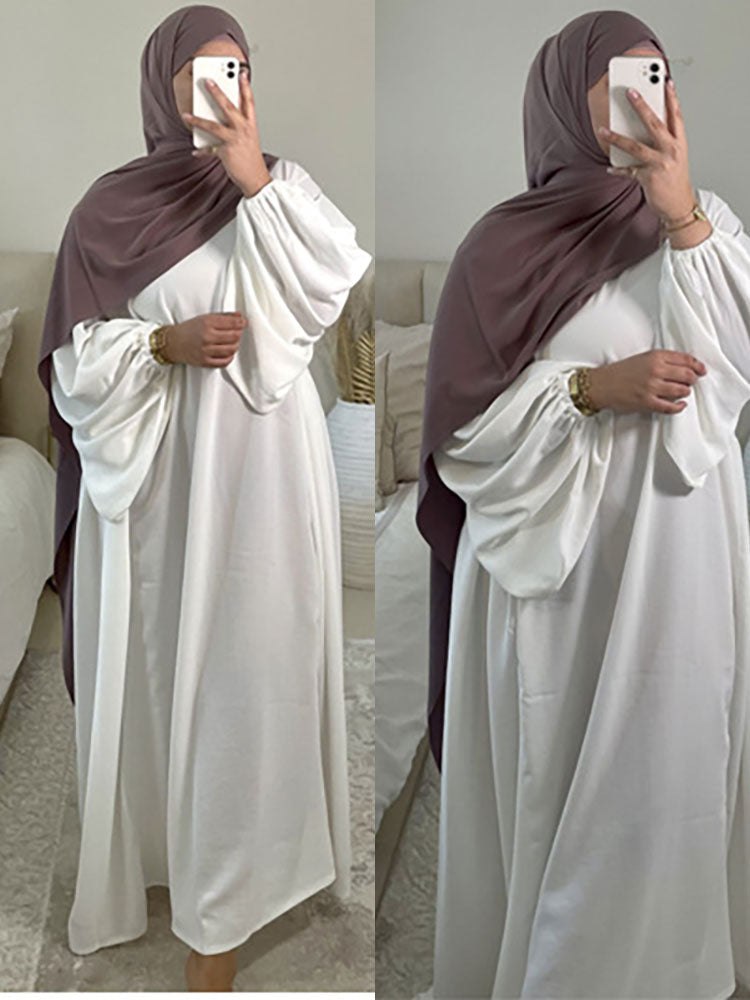 loveedsTM- Plain Abaya Muslim Long Dress for Women Ramadan Eid Balloon Sleeve Islamic Jilbab African Dresses Dubai Turkish Modesty  Kaftan