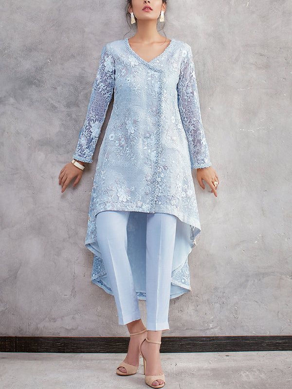 V-neck Lace Solid Color Trousers Suit