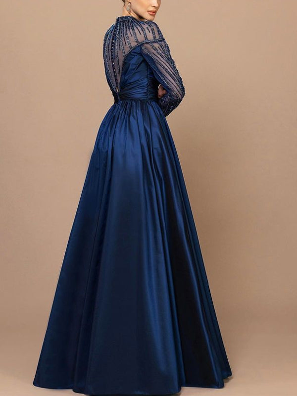 Round Neck Solid Color Long Sleeves Maxi Dress
