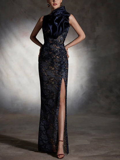 Lace Solid Color Two-Piece Maxi Dress