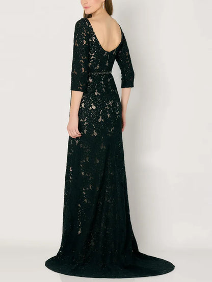 V-neck Lace Solid Color Maxi Dress