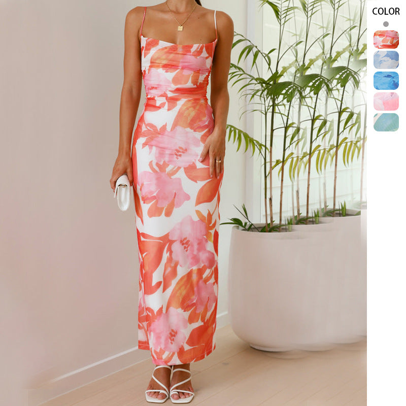 loveedsTM-Summer printed sleeveless vest camisole sexy slim fit hip-hugging dress