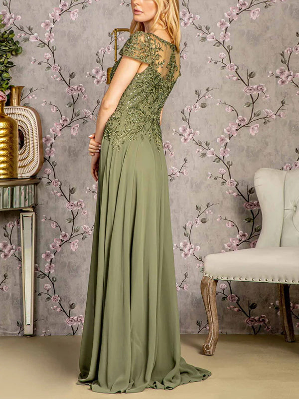 Round Neck Lace Solid Color Maxi Dress