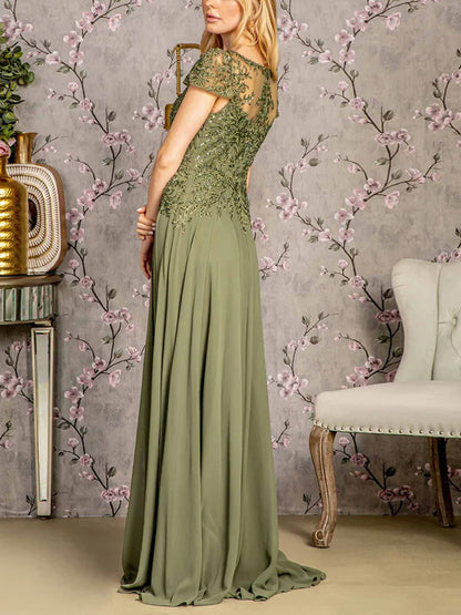 Round Neck Lace Solid Color Maxi Dress