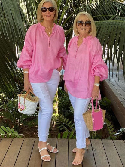 Cotton Linen Long Sleeve Daily Temperament Casual Ladies Tops