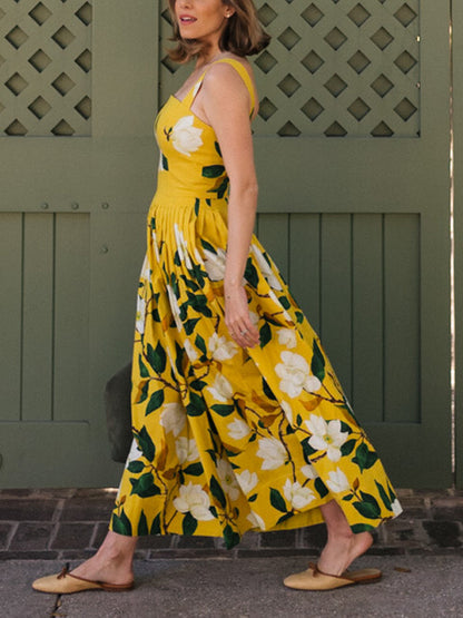 Temperament Square Neck Elegant Holiday Ladies Print Dress