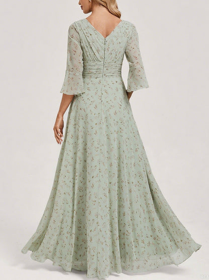 Chiffon Slit Floral Holiday Women's Dress