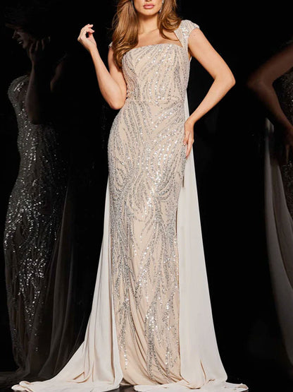 Glitter Lace Applique Cape Ladies Gown