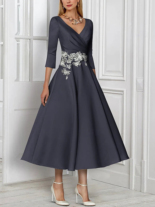 Vintage V-neck Satin Midi Dress