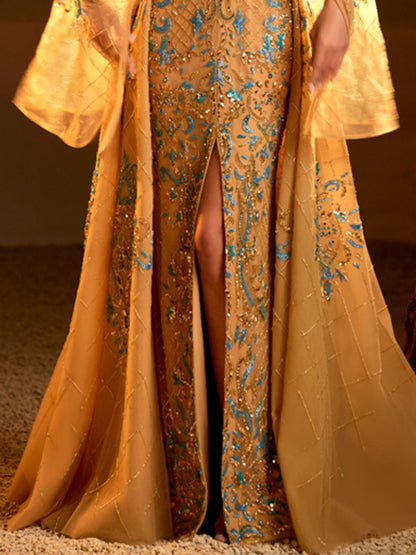 Mermaid High Neck Satin Ruffle Gown