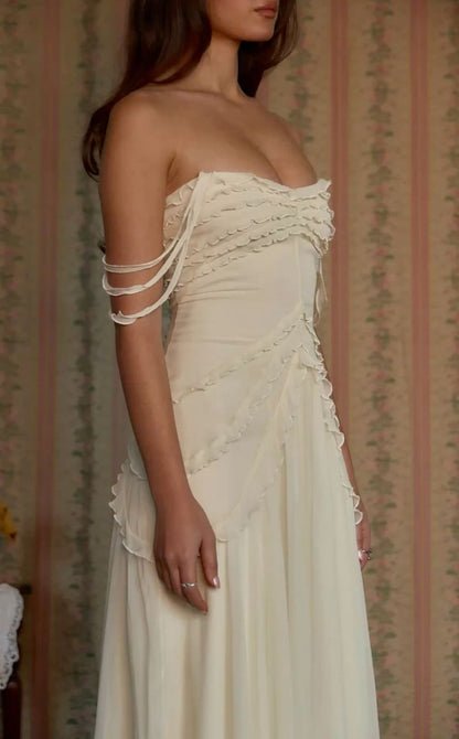 Cute A Line Off the Shoulder Ivory Chiffon Ruffle Prom Dress Graduation Prom Dress SH2583