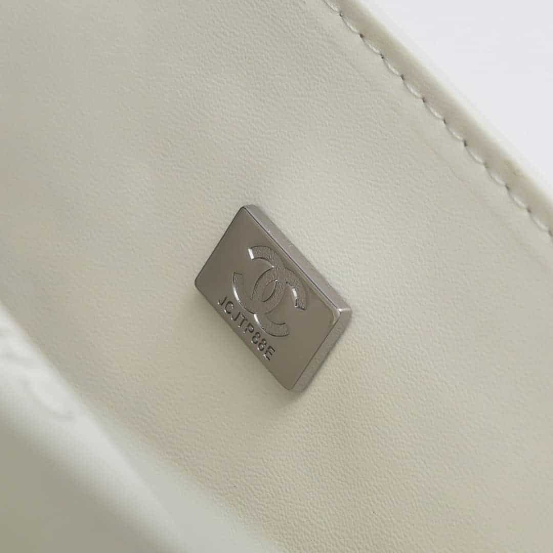 CHANEL CLASSIC DOUBLE FLAP BAG WHITE SILVER HARDWARE 25CM