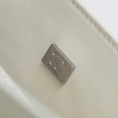 CHANEL CLASSIC DOUBLE FLAP BAG WHITE SILVER HARDWARE 25CM