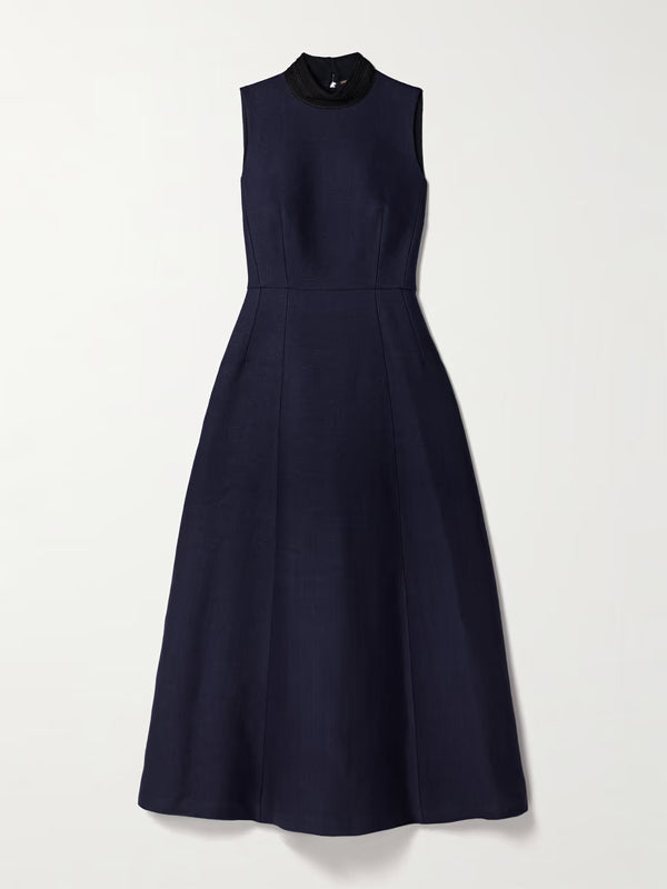 Round Neck Sleeveless Solid Color Midi Dress