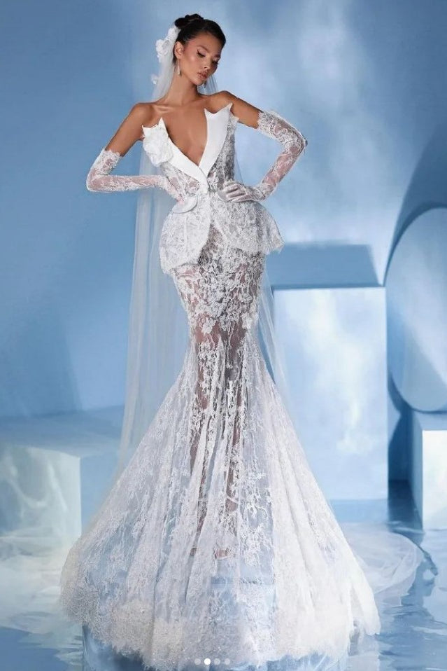 loveedsTM-New White Mesh Fishtail Dress-vx