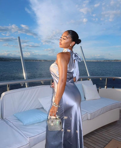 Silver solid color sling elegant simple long evening dress party dress gh3027