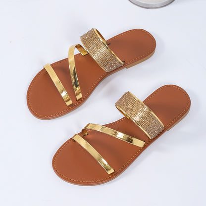 Rhinestone plus size one word fish mouth women's slippers