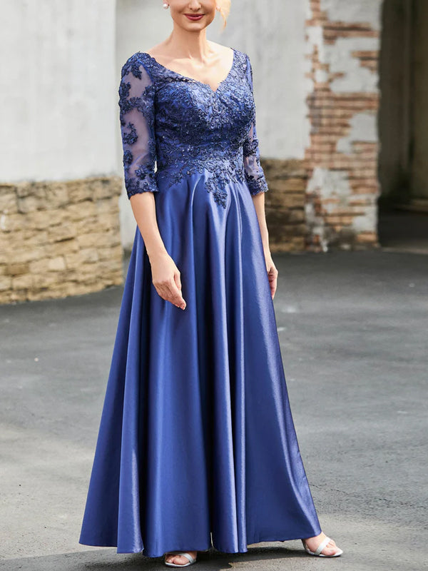 V-neck Lace Solid Color Maxi Dress