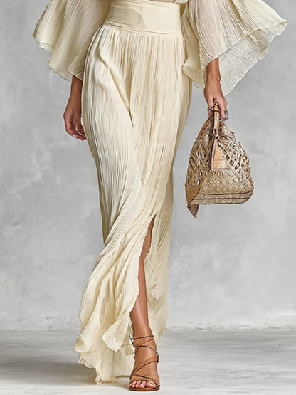 Chiffon Temperament Trumpet Sleeve Slit Skirt Women's Two-piece Set