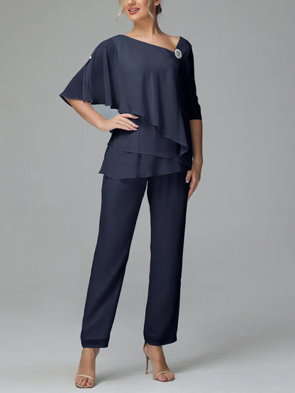 Half Sleeve Chiffon Mother of the Bride Dress Pants Suit