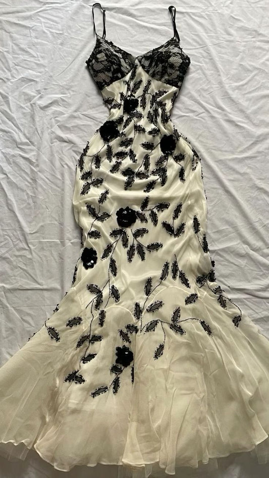 White black exquisite beaded long lace chiffon  Prom dress evening dress party dress gh5092