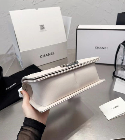 Chanel Boy White Caviar GHW