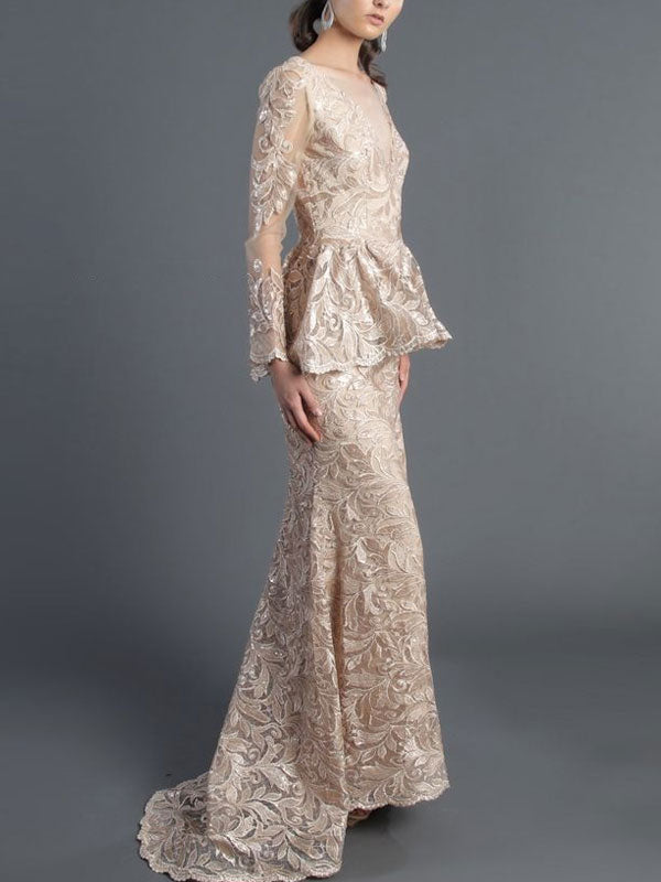 Elegant Slim Fit Hip Ruffles Gown