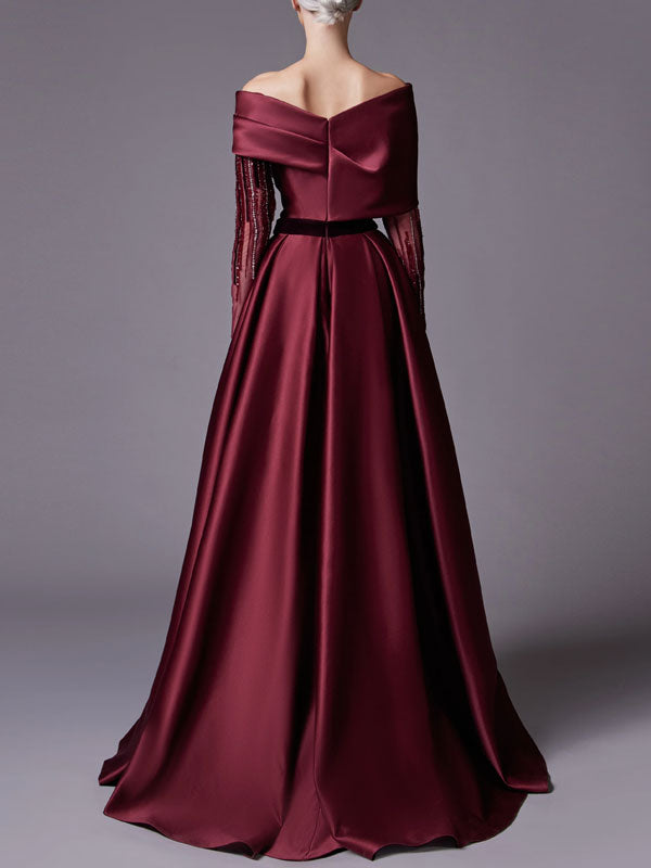 Beaded Sleeve Boat Neck Dress