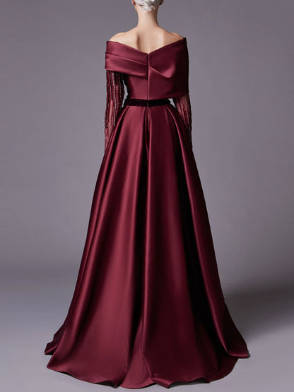 Beaded Sleeve Boat Neck Dress