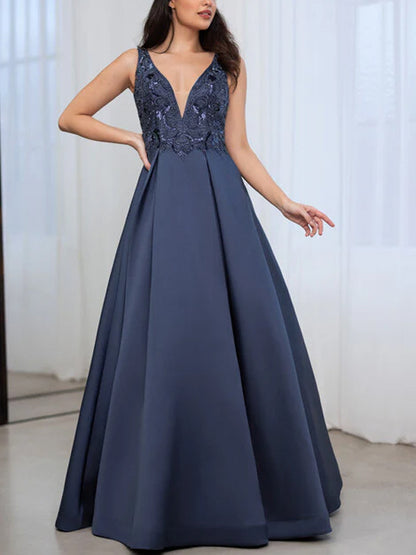 V-neck Sleeveless Solid Color Maxi Dress