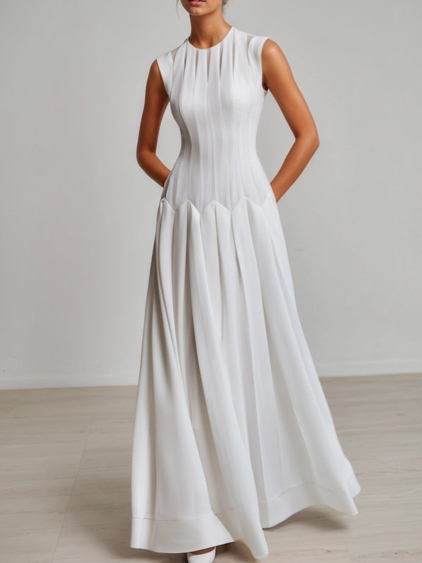 Mesh Classic Crew Neck Sleeveless A-Line Maxi Dress