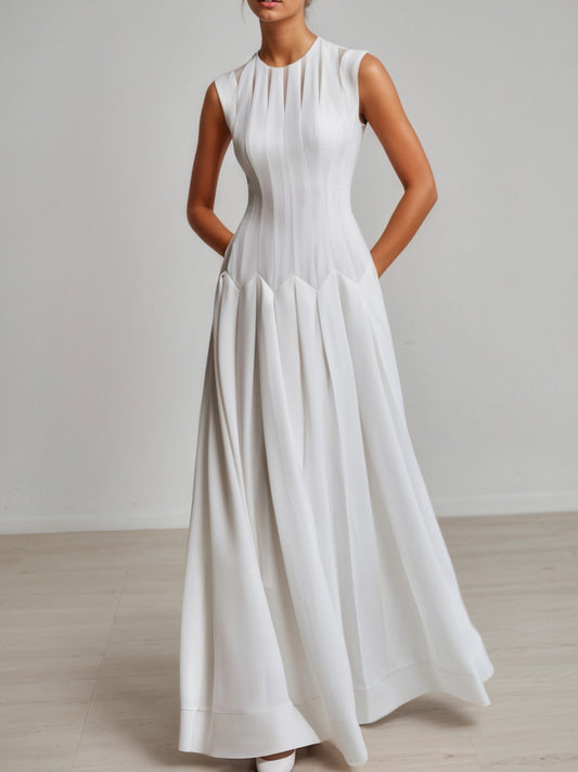 Mesh Classic Crew Neck Sleeveless A-Line Maxi Dress