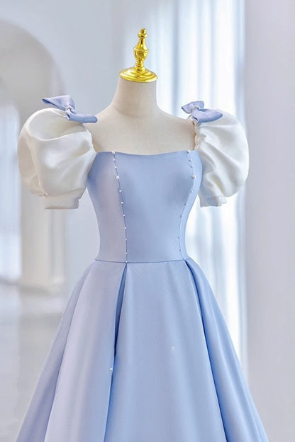 loveedsTM-Runaway Princess blue puff sleeve evening dress