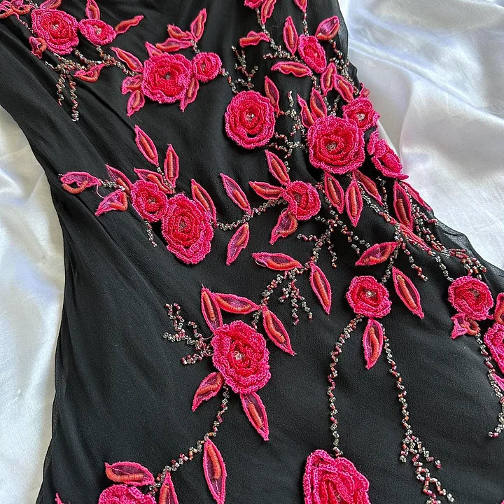 Black gorgeous delicate Beads floral applique spaghetti straps long elegant tulle ball gown evening dress gh3170