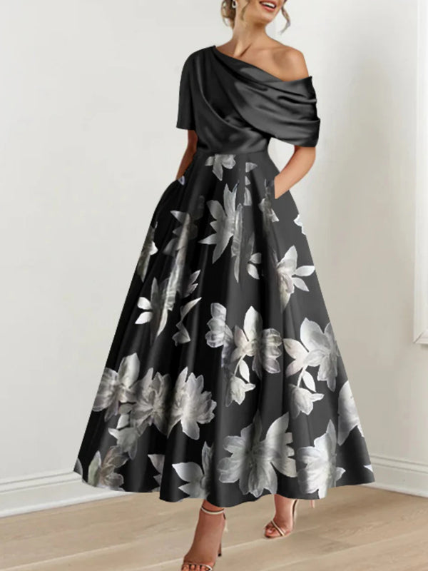 A-Line/Princess One-shoulder Printed Flower Mother of the Bride Dresses