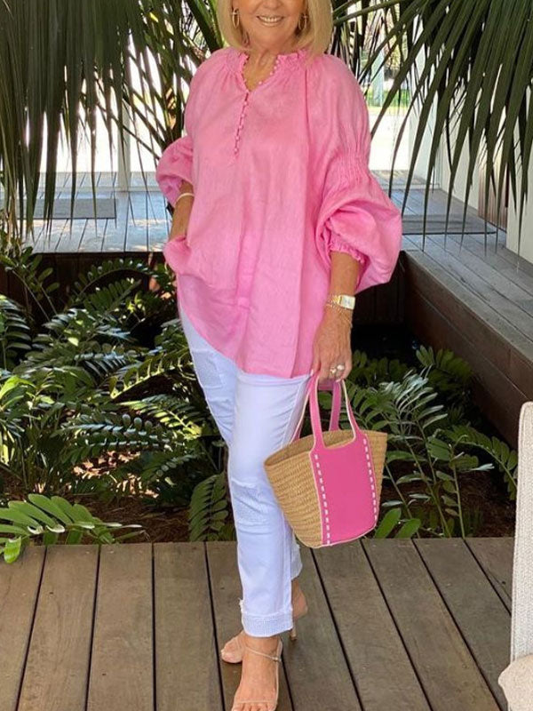 Cotton Linen Long Sleeve Daily Temperament Casual Ladies Tops