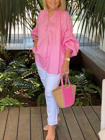 Cotton Linen Long Sleeve Daily Temperament Casual Ladies Tops