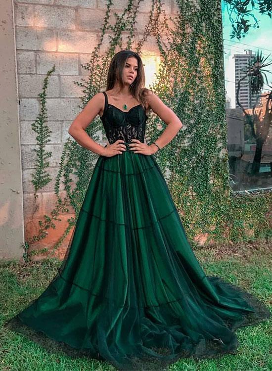 Stylish green tulle long prom dress, green evening dress KS2533