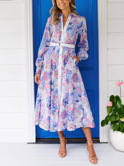 V Neck Simple Printed Holiday Women's Dress