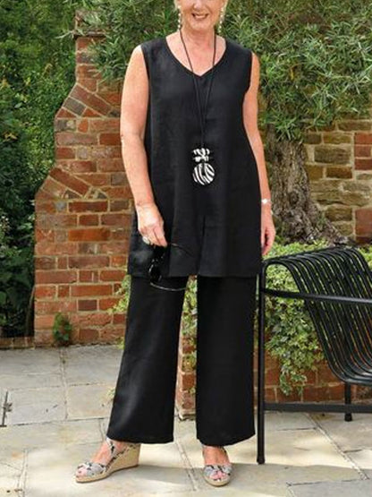 Casual Home Sleeveless Split Ladies Sets