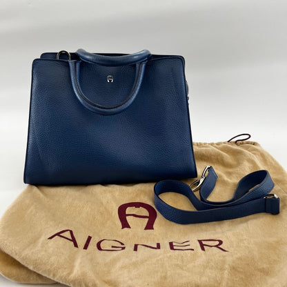 Aigner Blue Leather Medium Cybill Tote