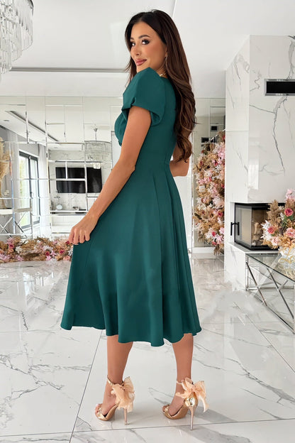 loveedsTM-Sexy V-neck solid color short-sleeved midi dress