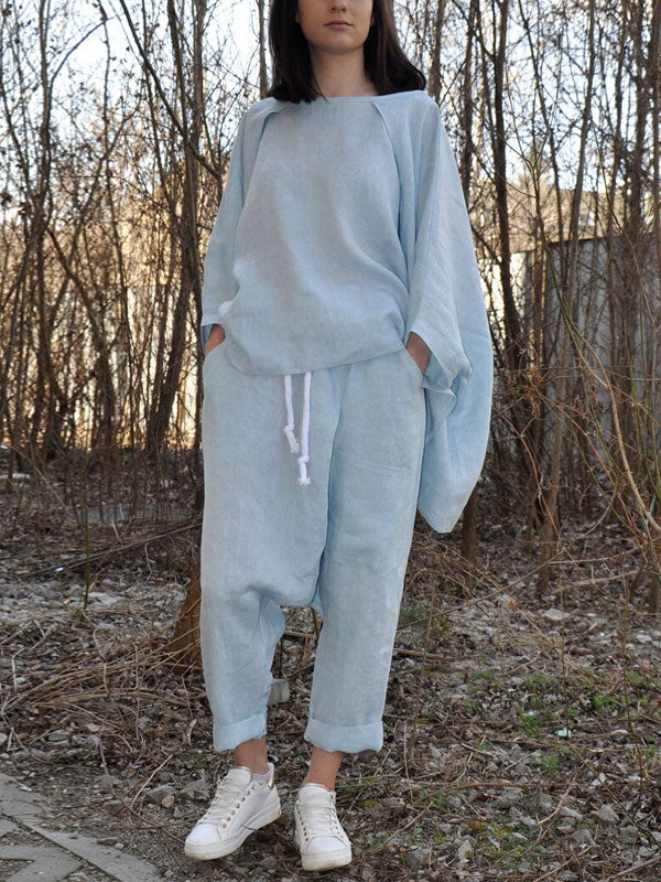 Temperament Bat Sleeve Comfortable Linen Women's Sets