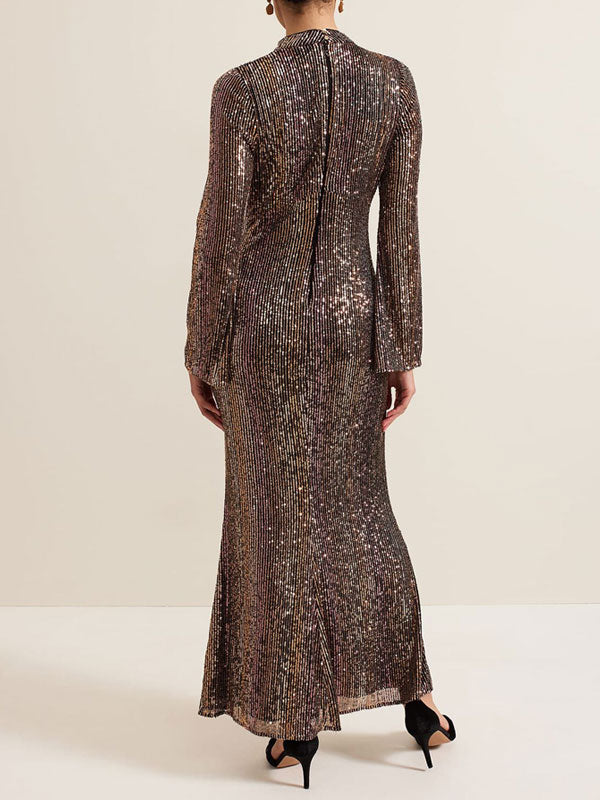 Sequin Long Sleeved Maxi Dress