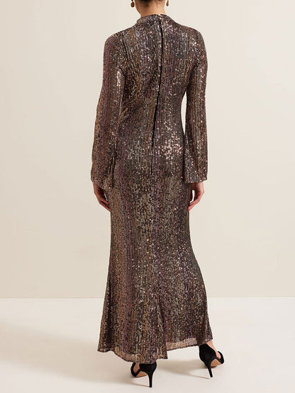 Sequin Long Sleeved Maxi Dress