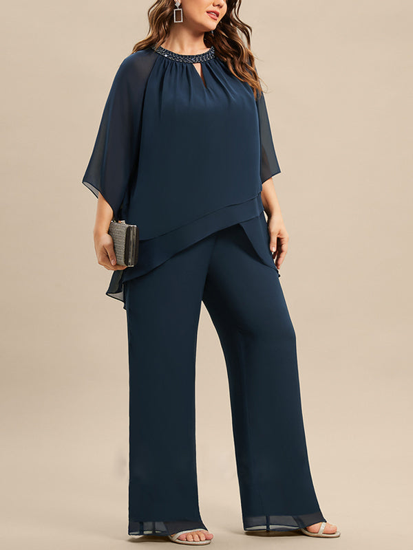 Chiffon Mother Sequin Top Trousers Suit