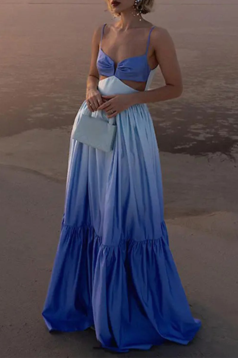 loveedsTM-Sexy Gradient Fold V Neck Sling Dresses