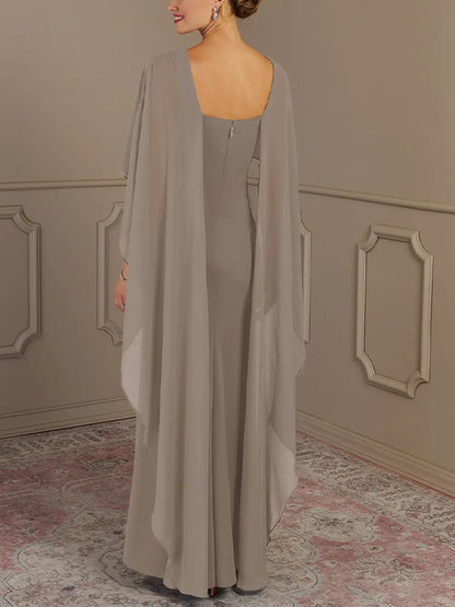 Round Neck Solid Color Chiffon Maxi Dress