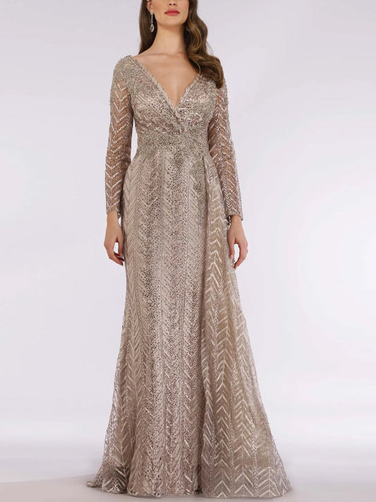 V-neck Solid Color Lace Maxi Dress