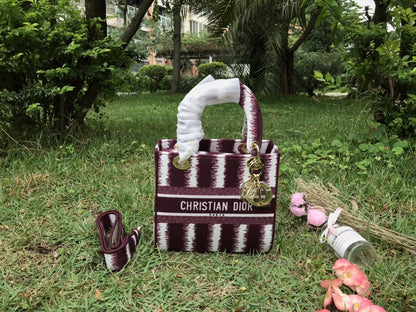 CHRISTIAN DIOR  Canvas Medium D-Stripes Lady D-Lite Pink